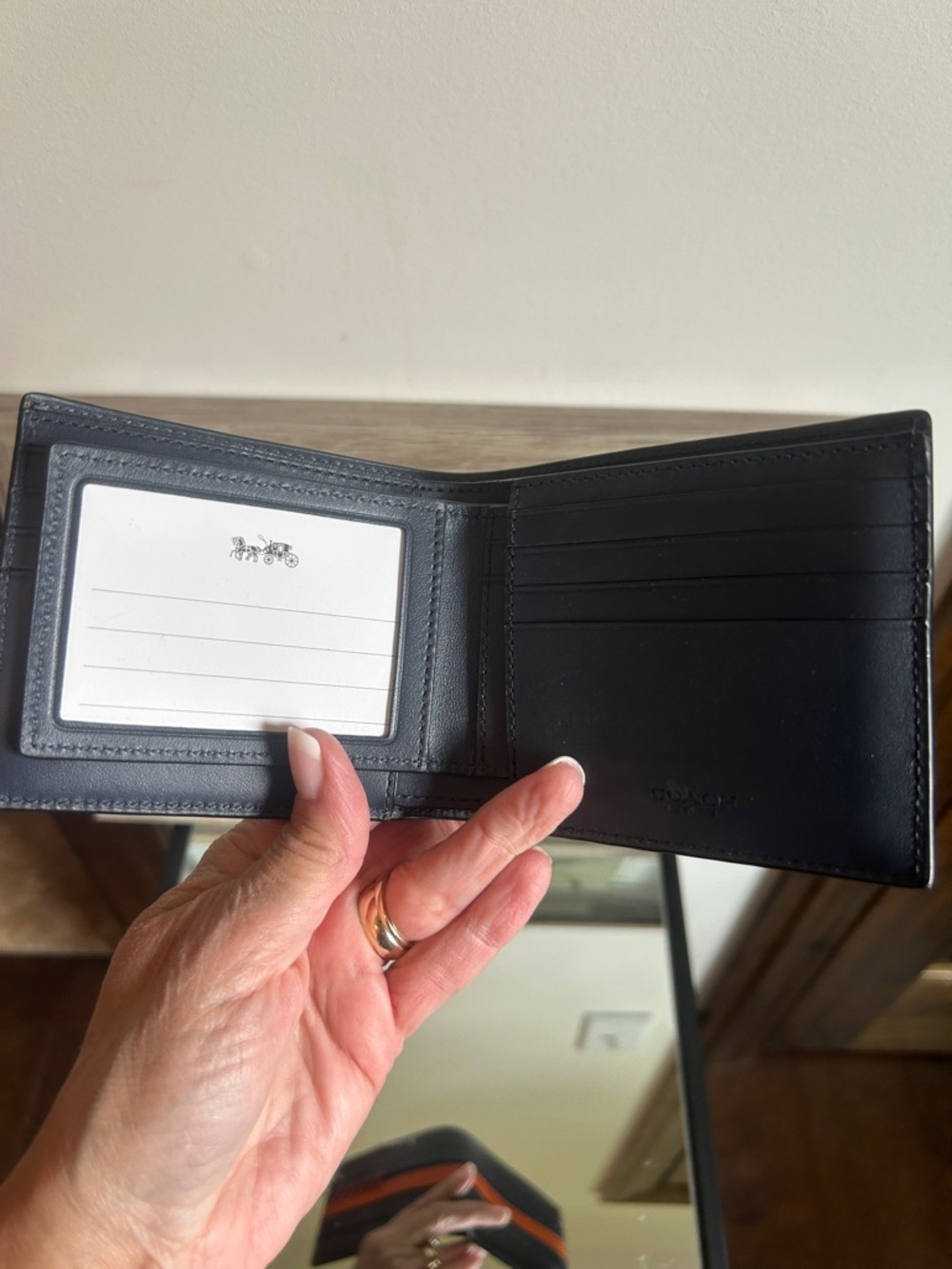 Coach Navy and Orange Leather Bifold Card Wallet - Picture 4 of 11